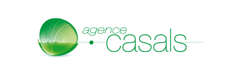 Logo Agence Casals | Design Vert Écologique et Moderne Logo de l'agence Casals. Sphère verte brillante intégrant un skyline stylisé, reliée par un point au nom "Casals" en police moderne.